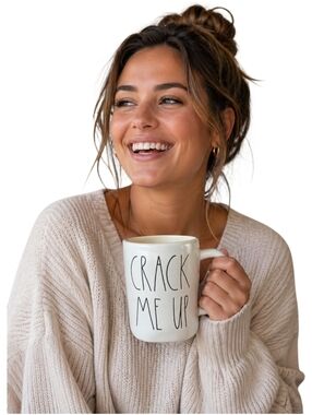 Rae Dunn Artisan Collection White and Yellow Mug - Crack Me Up 20oz, New